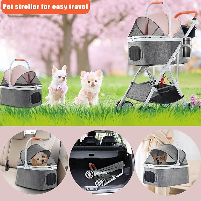 Pet Stroller 33 Lbs,Adjustable Handle,180˚ Convertible