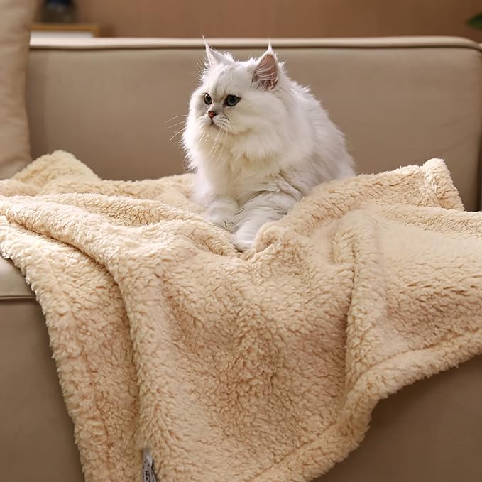 Luciphia Premium Fleece Dog Puppy Blanket Soft Pet Sherpa Calming Cat Blanket Throw for Small Medium Dog Cat(Beige 57x40 inches)