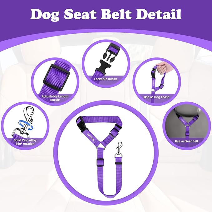 BWOGUE 2 Packs Dog Cat Safety Seat Belt