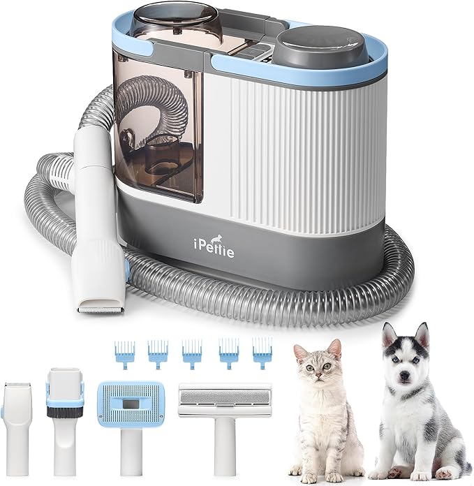 iPettie Max15 Pet Grooming Vacuum with Upgraded Smooth Clipper- Dual Airway Anti-Clogging Design Ensures True 2L/0.5Gal Full Capacity