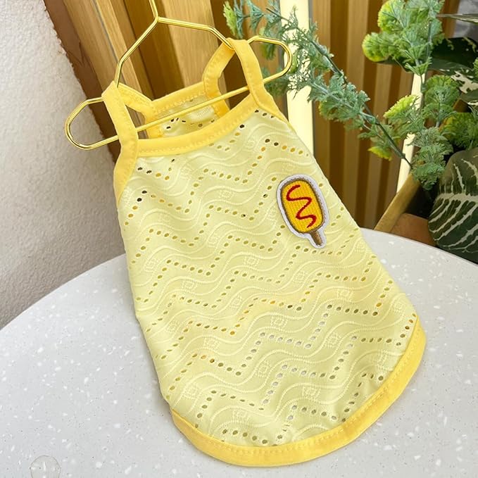 Yanmucy 2 Pieces Dog Summer Clothes Cute Embroidery Dog Striped Tank Top Vest Breathable Puppy Sleeveless Shirt for Small Dogs Cats (Yellow+Green, Medium)