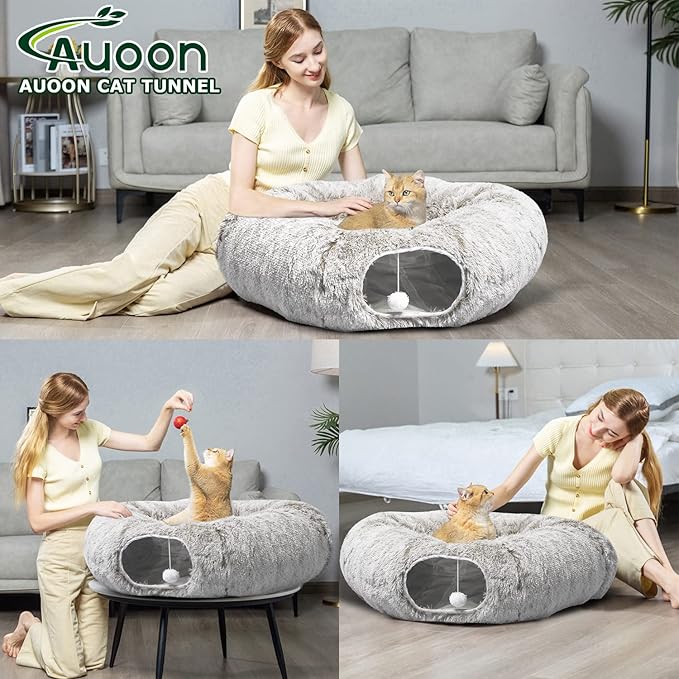 AUOON Cat Tunnel Bed with Central Mat