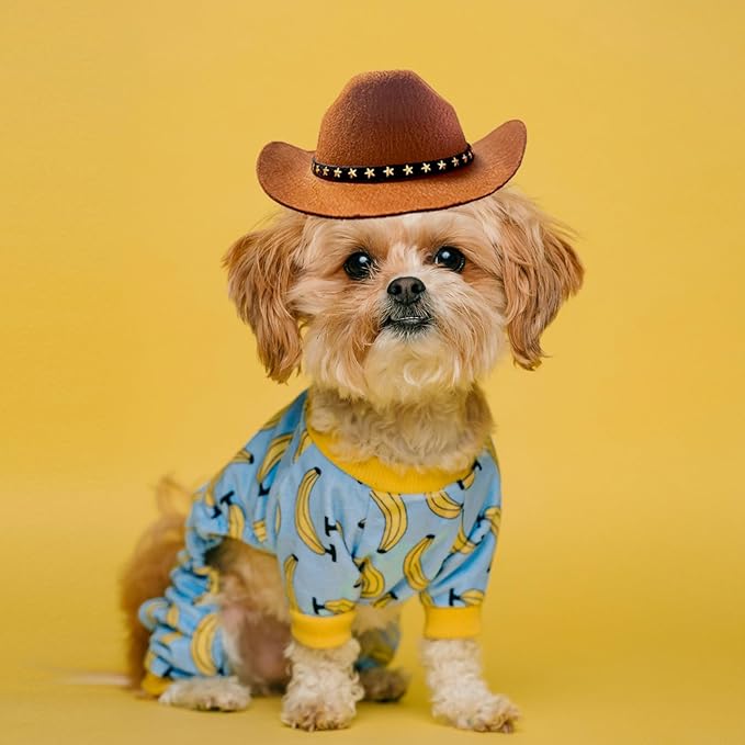 Dog Cowboy Hat Cat Cowboy Hat Mini Cowboy Hat for Dogs Cat Pet Cowboy Costume with Bandana Scarf Holiday Halloween Pet Party Decoration (brown