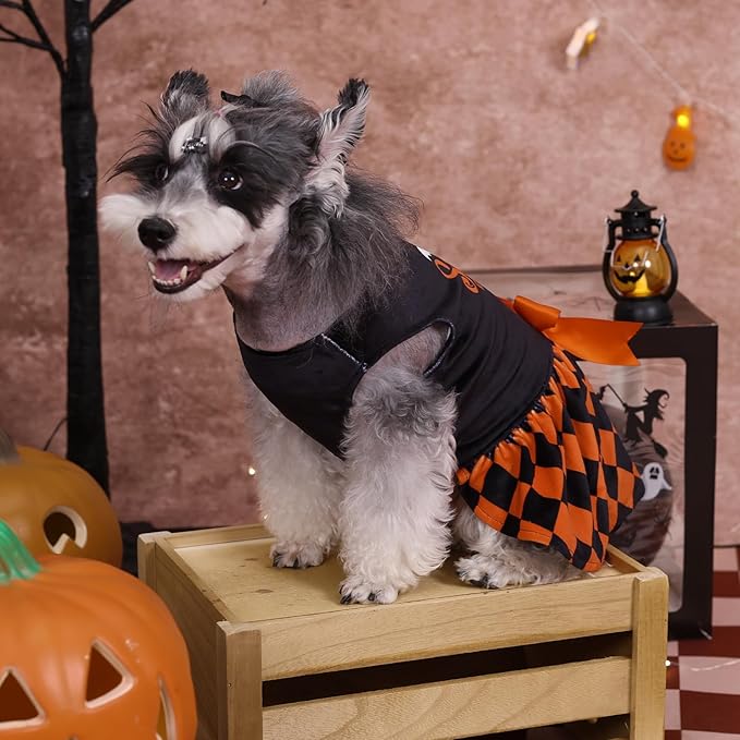 CuteBone Halloween Dog Dresses Velvet Holiday Small Dogs Clothes Onesie Pet Apparel Girl Puppy Skirt with Bow Hair Rope CVA42M-D