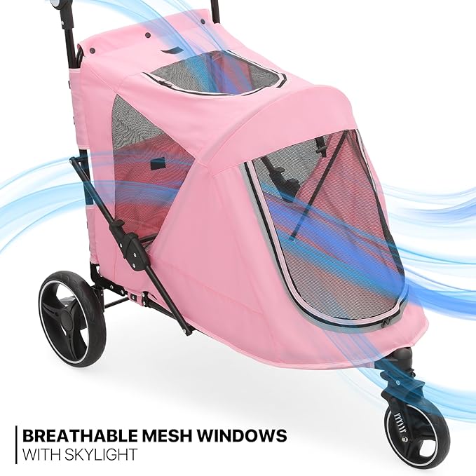 MoNiBloom Pet Stroller for Large Dogs or Multiple Dogs Cats with Adjustable Handle 3-Wheels Dual 55 lbs,