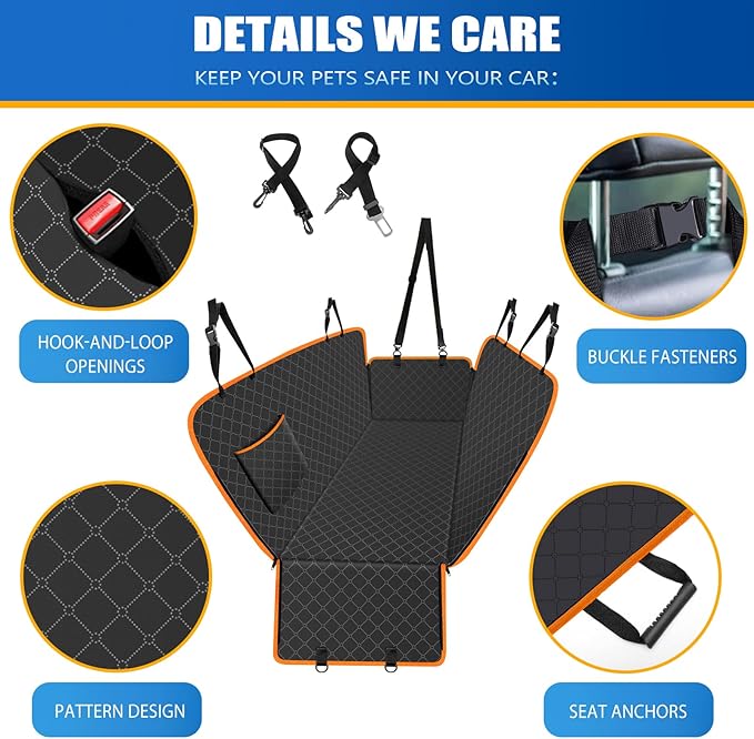 Dog Car Seat Cover for Back Seat Dog Seat Cover with Storage Pocket Dog Hammock Protects Against Dirt Dog Seat Covers for Cars Scratch Prevention Fits for SUVs and Trucks 60"x 64"