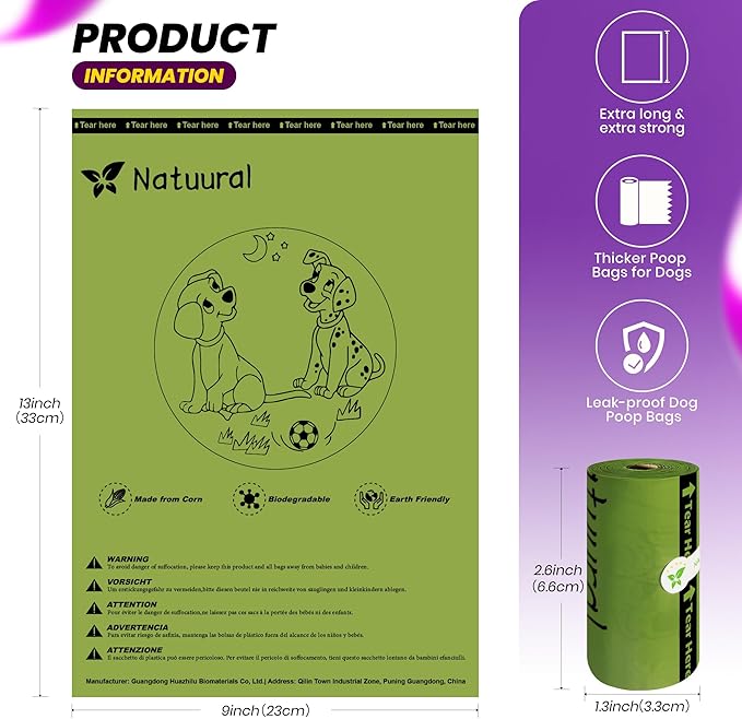 Dog Poop Bags-150 Counts with Leash Dispenser (10 Rolls)