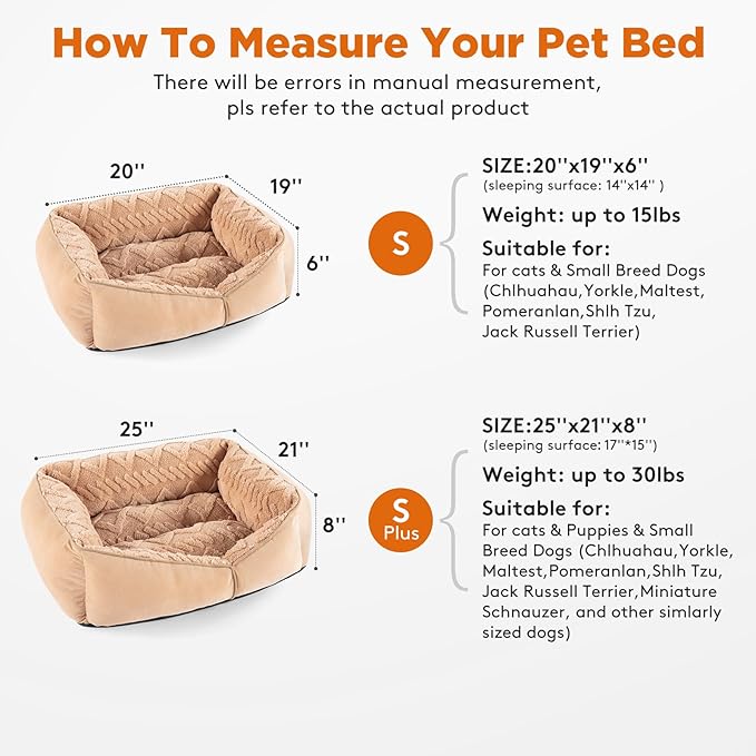 GASUR Rectangle Dog Bed for Medium Small Dogs Machine Washable Sleeping Sofa Non-Slip Bottom Cat Beds for Indoor Cats Warming Soft Calming Sleeping Puppy Bed(S Plus (25"x 21"x 8")