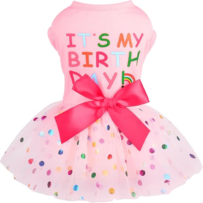 Dog Birthday Dress, Dog Dresses for Small Dog Girls, Cute Pet Princess Puppy Clothes Female Dog Clothes for Chihuahua Yorkie Clothes Small Dog Birthday Outfit Apparel (It is My Birthday, Large)