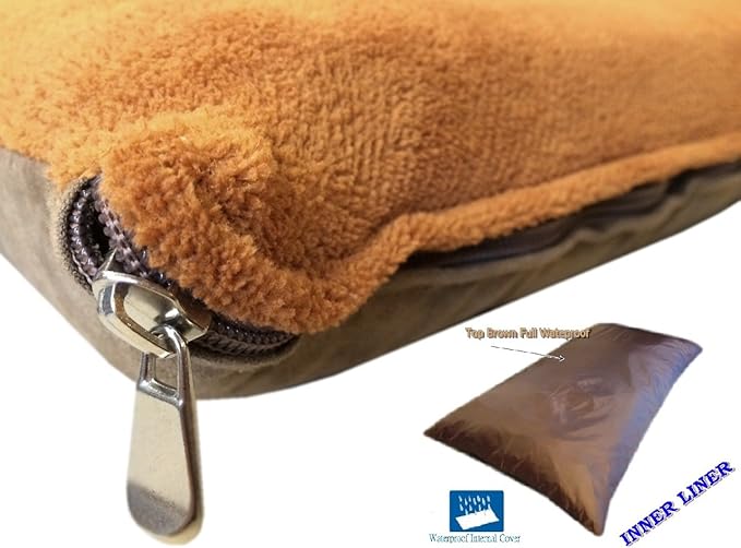 DIY Luxurious Brown Coral Fleece with Suede Fabric Case for Pet Bed or Pillow + Internal Half Waterproof Half Water Resistant Case for Medium Large Dogs (47''x29'')