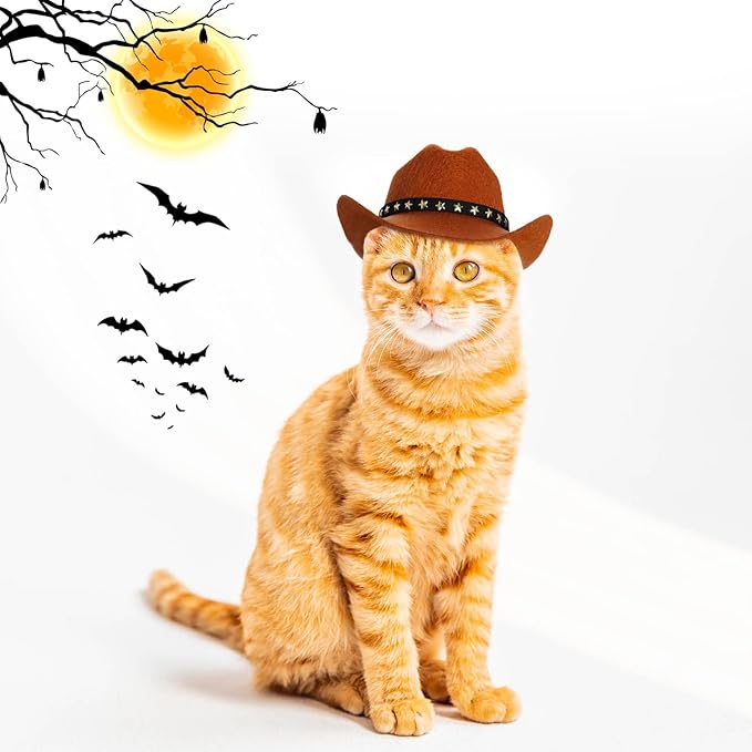 choyaxo Pet Cowboy Costume Cosplay Cap Halloween Costumes for Dogs Cat Pet Party Decoration Mini Cowboy Hat (Brown