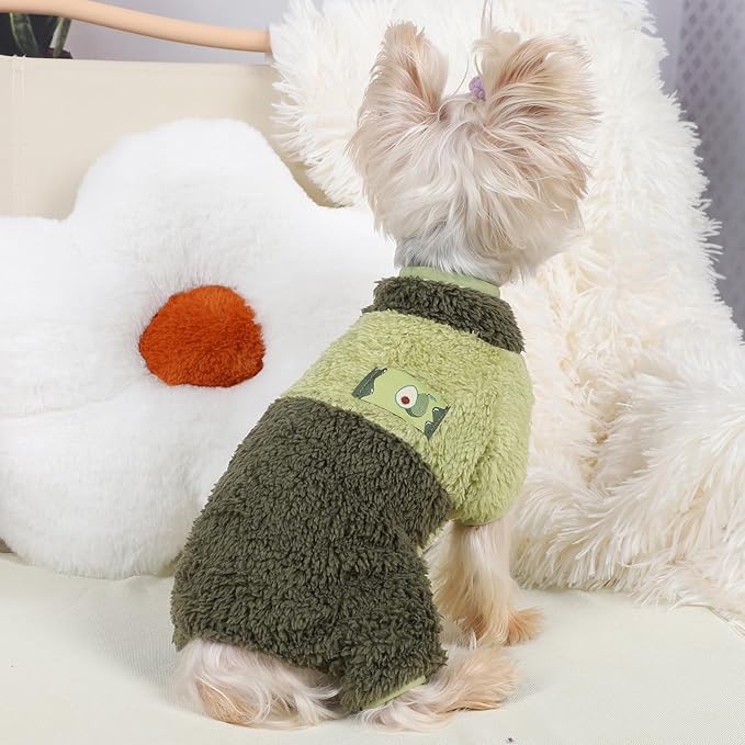 Dog Pjs for Small Dogs Chihuahua Yorkie Clothes Fleece Warm Puppy Pajamas Sweater Onesie Pink Pet Clothes Outfit Apparel (Green