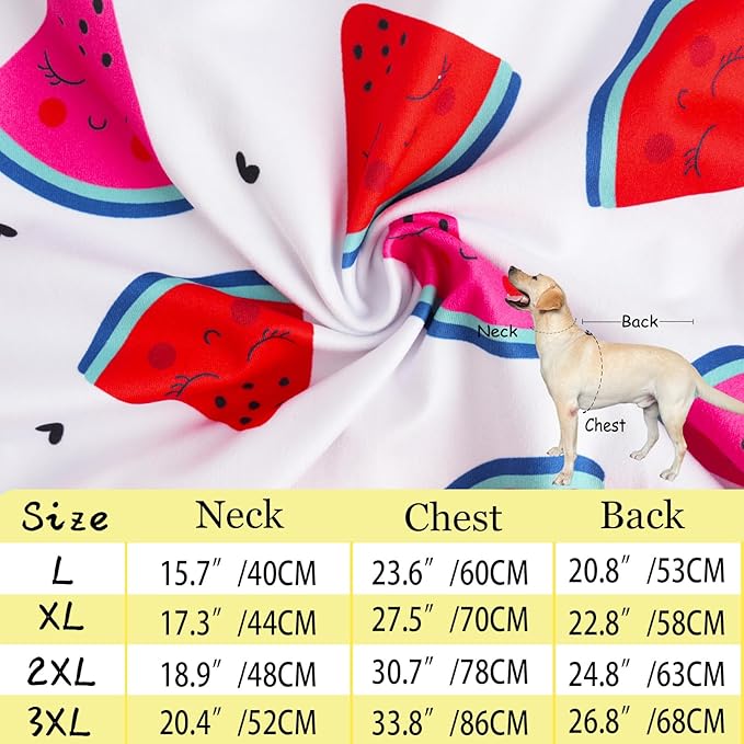 Dog Sleeveless T Shirt Fun Fruit Prints Dog Shirt Soft Stretchy Summer Clothes for Large Dog Boys Girls Shirt (Large,Watermelon)