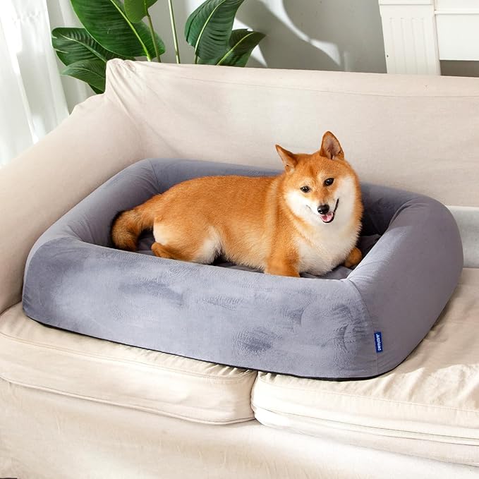 pettycare Orthopedic Dog Bed for Large Dogs Waterproof Pet Bed Soft Sofa with Two Fabrics Washable Removable Cover Egg Foam Support Anti-Slip Bottom Extra Head and Neck Support Sleeper