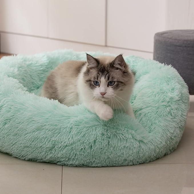 Anti Anxiety Round Fluffy Plush Faux Fur Warm Washable Dog Bed & Cat Bed Sleep(20"/24"/27'') (24",
