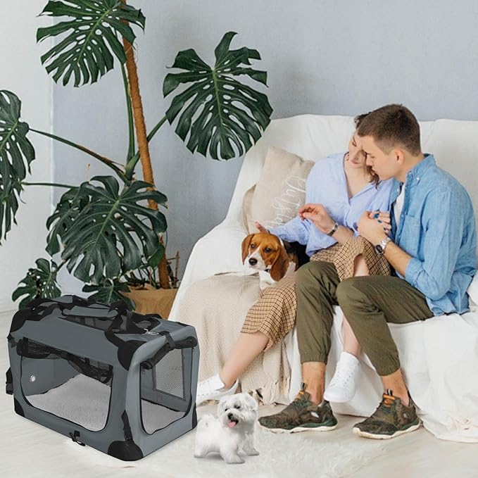 PET Foldable Dog Crate Folding Soft Dog Crate with Carrying Bag Dog Home & Dog Travel Crate Indoor & Outdoor Pet Home (Grey M-24 L 16.5" W 16.5" H)
