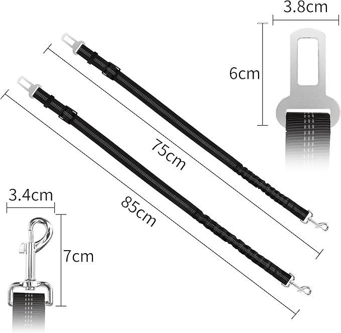 YAODHAOD Dog Seat Belt for Car with Elastic Bungee Buffer (2PCS) (Black)