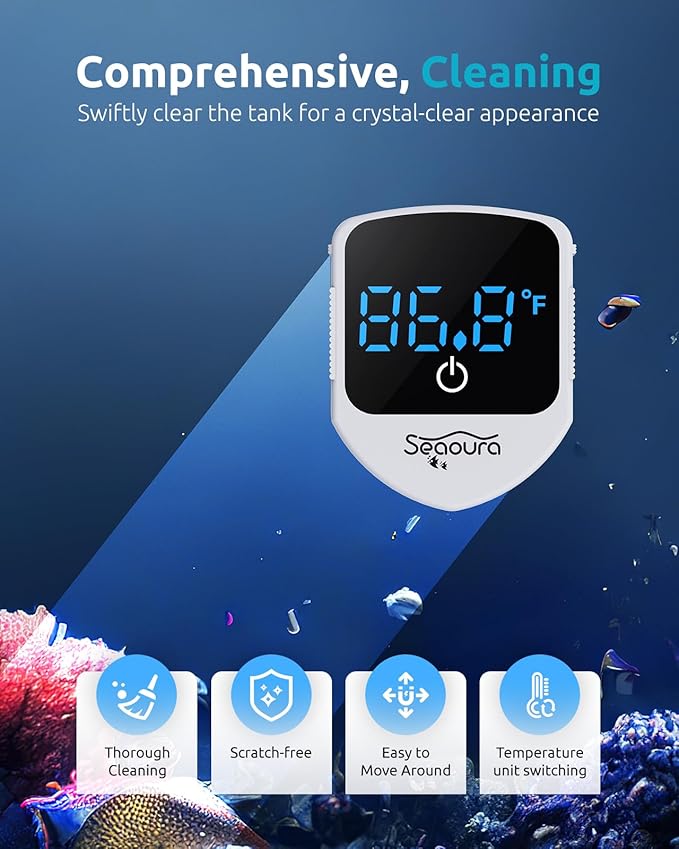 2-in-1 Mini Aquarium Magnetic Cleaner with Digital Aquarium Thermometer 1-30 Gallons