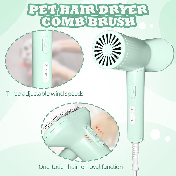 2-in-1 Pet Dryer and Brush- Overheating Protection 3 Blowing