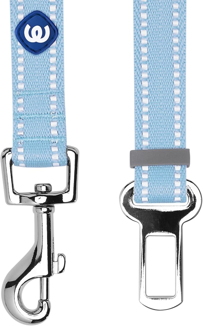 Blueberry Pet Essentials Pastel Color Reflective Matching Dog Harness Vest and Seatbelt Set in Baby Blue