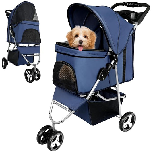 Foldable Dog Stroller for Small Medium Dog Cat 3 Wheels