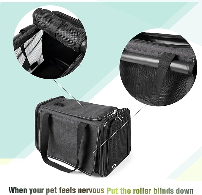 YUDODO 25 lbs Lightproof Pet Carriers Airline Approved Dog Cat Travel Soft Sided Carrier Reflective Mesh Safe Pet Cat Carrier Foldable Portable Small Animal Rabbit Puppy Cat Carrier (Large