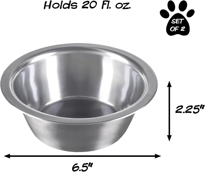 Set of 2 Stainless-Steel Dog Bowls 20oz Each