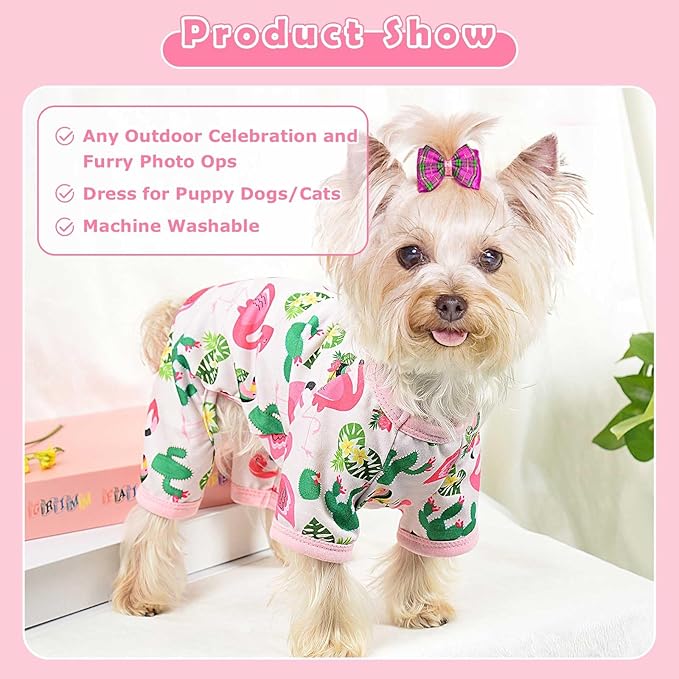 Dog Pajamas Pjs Spring Summer Dog Clothes for Small Dogs Girl Boy Soft Stretchy Puppy Clothes Onesie Cat Pet Jammies Outfit (Flamingo