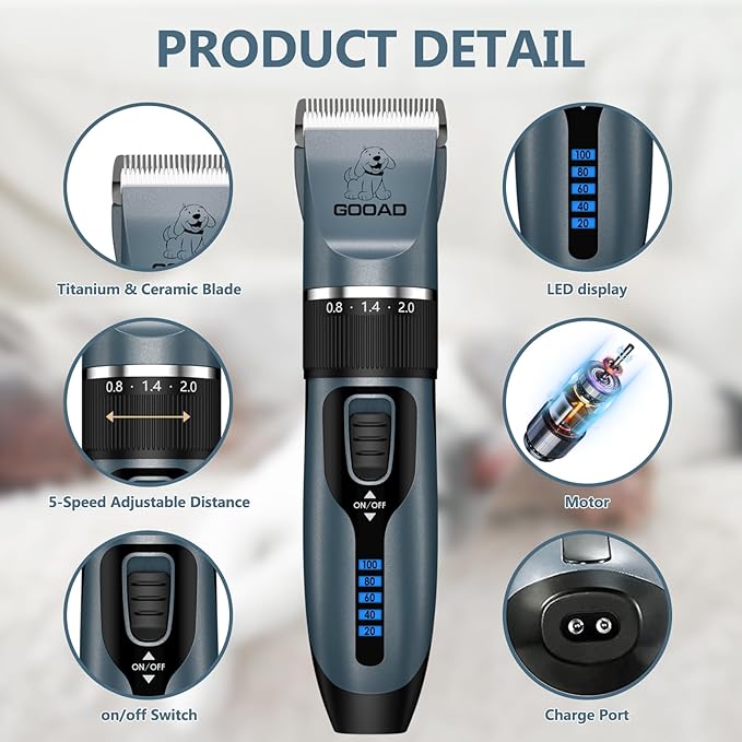 Dog Clippers Grooming Kit Hair Clipper -4 in 1Low Noise -Rechargeable-Cordless Quiet Paw Trimmer Nail Grinder