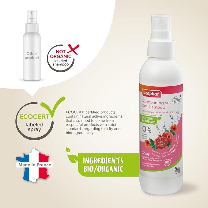 BEAPHAR – ECOCERT Labeled Dry Shampoo Spray for Dogs and Cats 200 ML