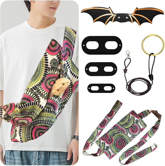 Zayookey Bearded Dragon Carrier Leather Leash Set Lizard Adjustable Harness Leash (S,M,L, 3 Pack) Reptile Small Pet Backpack Bearded Dragon Training Leashes for Outdoor Travel