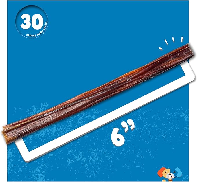 Jack&Pup 6 Inch Skinny Bully Sticks for Small Dogs 100% Beef 30 Pack)