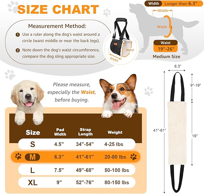 4-150 lbs Dog Lift Harness Adjustable Dog Sling for Large Dogs Lift Support Rehab Harness for Weak Rear Legs