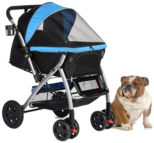 HPZ PET Rover Premium Heavy Duty Dog/Cat/Pet Stroller Travel Carriage with Convertible Compartment/Zipperless Entry/Reversible Handlebar/Pump-Free Rubber Tires for Small