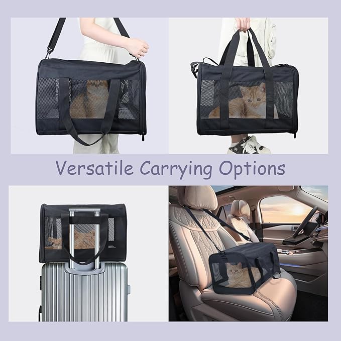 Prodigen Cat Carrier Dog Carriers for Small Dogs Soft Slided Airline Approved Collapsible Pet Travel Carrier (16.3" L 11.8" H 12.4" W)