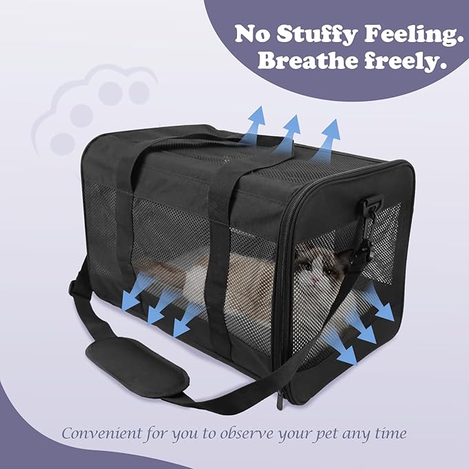 Prodigen Cat Carrier Dog Carriers for Small Dogs Soft Slided Airline Approved Collapsible Pet Travel Carrier (16.3" L 11.8" H 12.4" W)