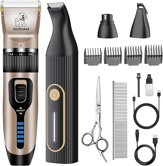 Dog Clippers Grooming Kit Hair Clipper -4 in 1Low Noise -Rechargeable-Cordless Quiet Paw Trimmer Nail Grinder