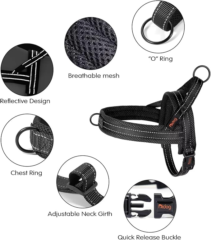 Didog Soft Mesh Padded Dog Vest Harness 15-18", Mesh-Black)