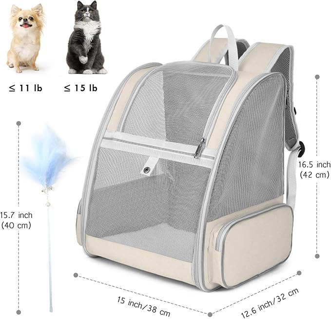 Cat Backpack Carrier 15lbs, Ventilated