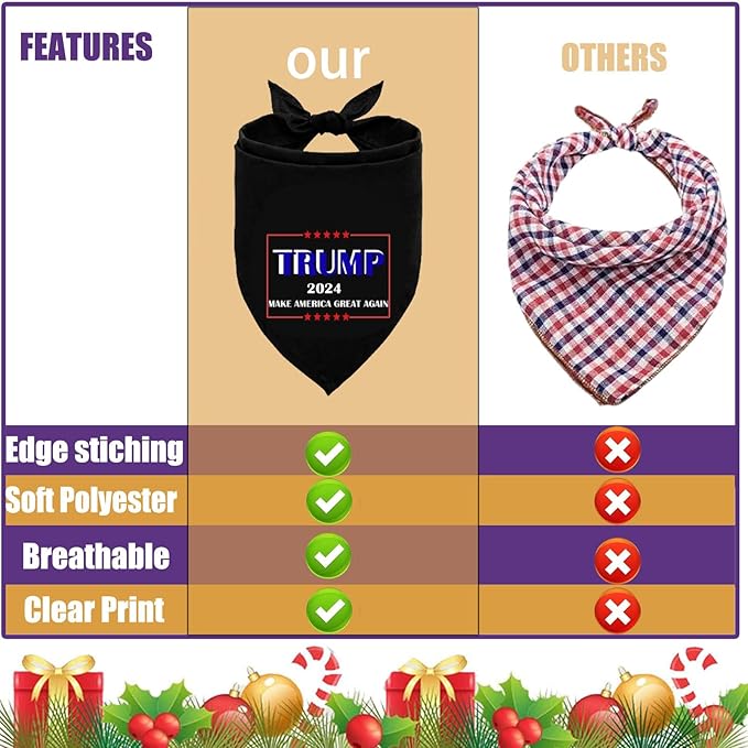Trump 2024 Make America Great Again Dog Bandana Triangle Pet Scarf Adjustable & Washable Pet Accessories American Flag Dog Bandanas for Small Medium Large Dogs Cat Pet, Black
