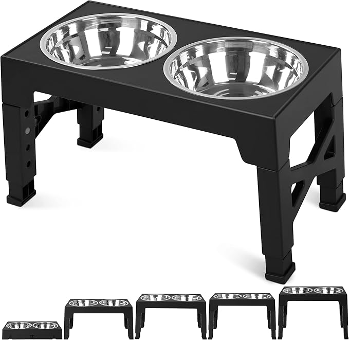 Niubya Elevated Dog Bowls with 2 Stainless Steel Dog Food Bowls 5 Heights (3.15", 8.66", 9.84",11.02", 12.2")