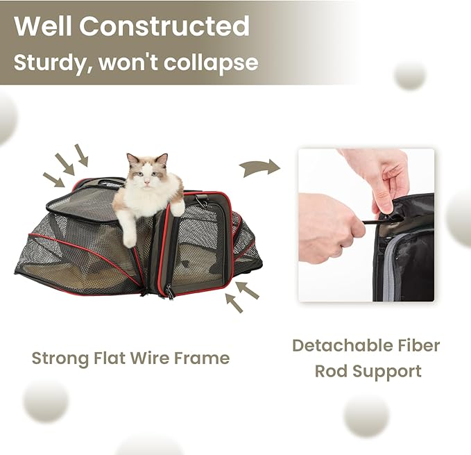 Petsfit Airline Approved Expandable Large Cat Carrier Small Dog Carrier 17" x 11" x 11" Collapsible