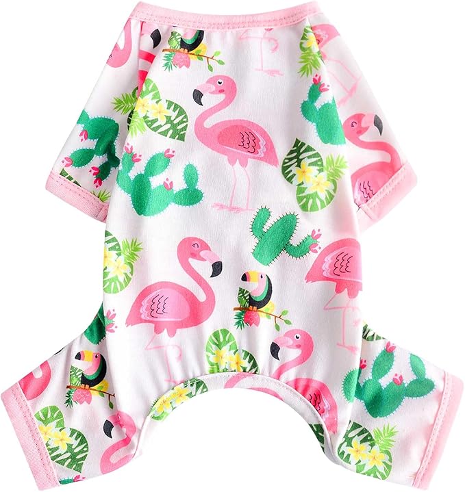 Dog Pajamas Pjs Spring Summer Dog Clothes for Small Dogs Girl Boy Soft Stretchy Puppy Clothes Onesie Cat Pet Jammies Outfit (Flamingo