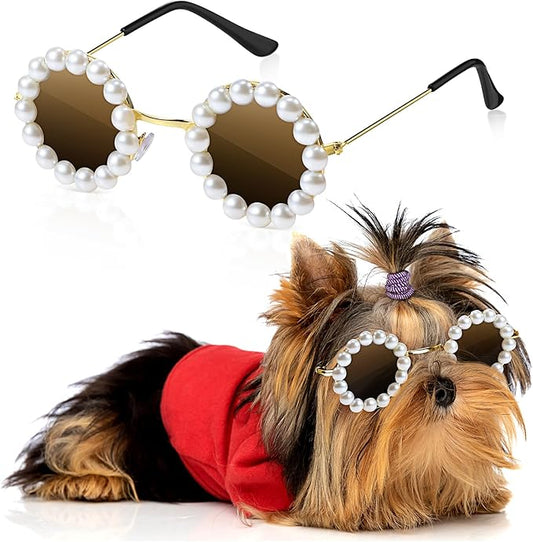 Dog Sunglasses Retro Pet Glasses Doll Glasses Classic Round Dog Glasses Metal Cat Puppy Eye Wear Hippie Costumes for Cats and Dogs