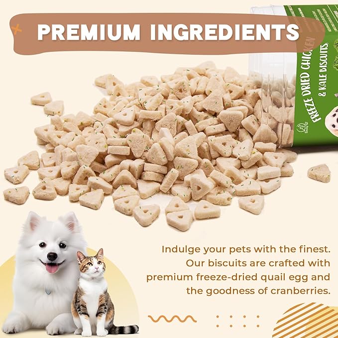 Freeze Dried Chicken & Kale Cube Cat & Dog Treats Biscuits 1.8 Ounce