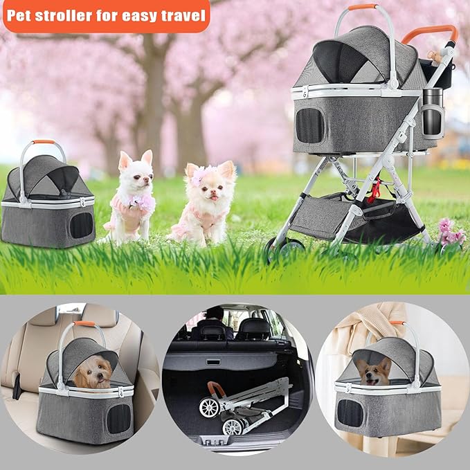 Pet Stroller 33 Lbs,Adjustable Handle,180˚ Convertible