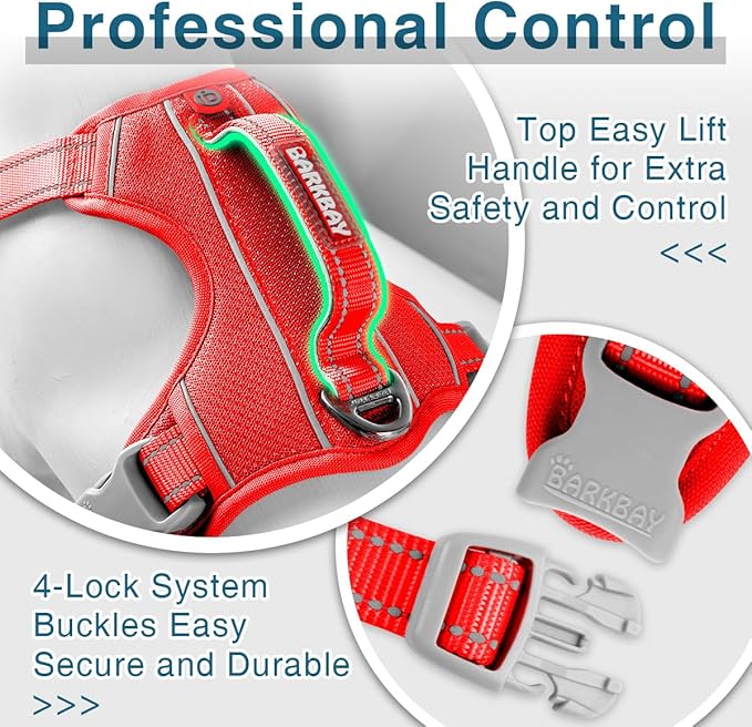 BARKBAY Dog Harness No Pull with ID Tag Pocket - Heavy Duty, Reflective, Easy Control for Large Dogs (Red,XL)