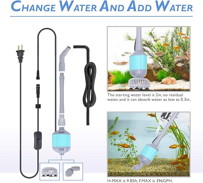 hygger 360GPH Electric Aquarium Gravel Cleaner 5 in 1 Automatic 15W