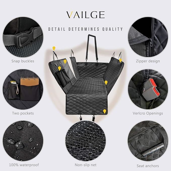 Vailge Black Leather Waterproof Dog Car Seat Covers with Mesh Window for Back Seat