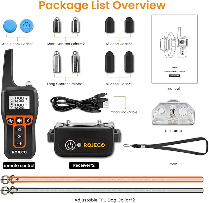 ROJECO Dog Shock Collar for 2 Dogs 3300FT Remote,IPX7 2 Dogs 4 to 120 lbs,3
